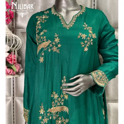 Bottle Green Silk Indo Western Pant Set