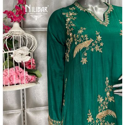 Bottle Green Silk Indo Western Pant Set