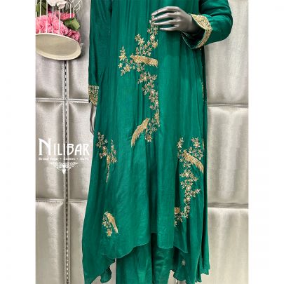 Bottle Green Silk Indo Western Pant Set