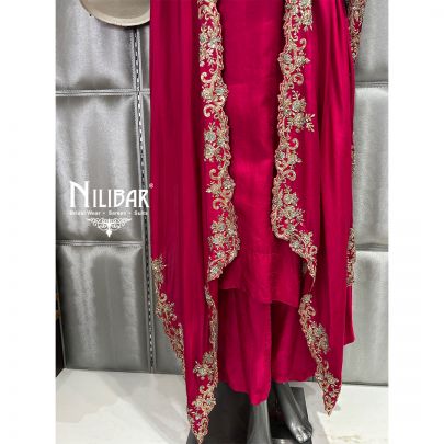 Dark Fuchsia Cape Style Indo Western Set