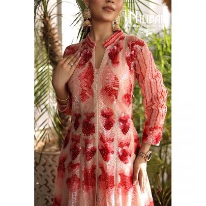 Salmon Pink Net and Georgette Palazzo Suit's