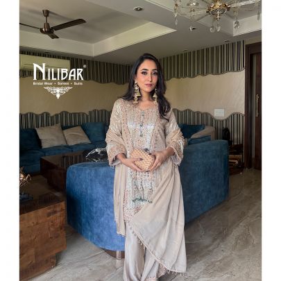 Hashmeen Kaur In Our Champagne Beige Chinon Suit Paired With Matching Dupatta