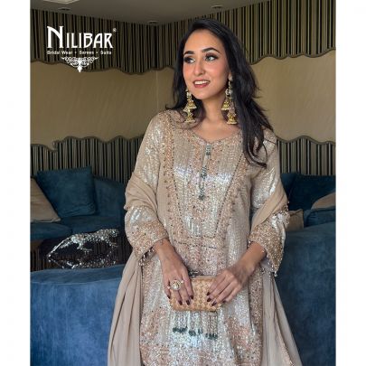 Hashmeen Kaur In Our Champagne Beige Chinon Suit Paired With Matching Dupatta