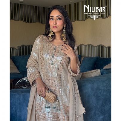 Hashmeen Kaur In Our Champagne Beige Chinon Suit Paired With Matching Dupatta