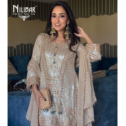 Hashmeen Kaur In Our Champagne Beige Chinon Suit Paired With Matching Dupatta