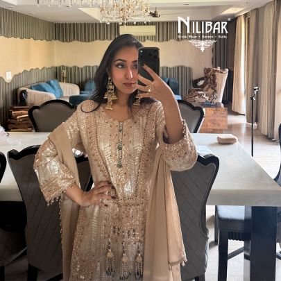 Hashmeen Kaur In Our Champagne Beige Chinon Suit Paired With Matching Dupatta