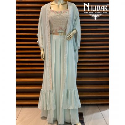 Tea Green Georgette Jacket Style Suit