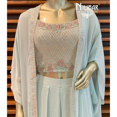 Tea Green Georgette Jacket Style Suit