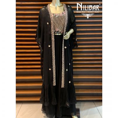 Pure Black Georgette Jacket Style Suit