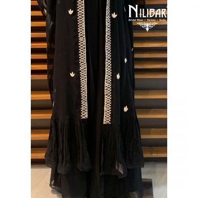 Pure Black Georgette Jacket Style Suit