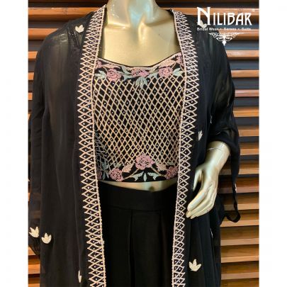 Pure Black Georgette Jacket Style Suit