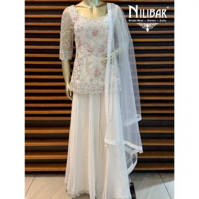 Pearl White Georgette Palazzo Suit