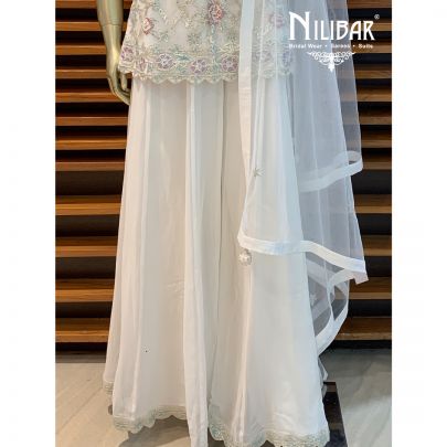 Pearl White Georgette Palazzo Suit