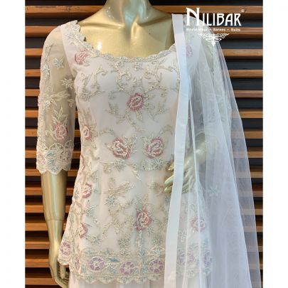 Pearl White Georgette Palazzo Suit