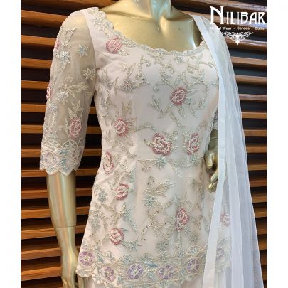 Pearl White Georgette Palazzo Suit