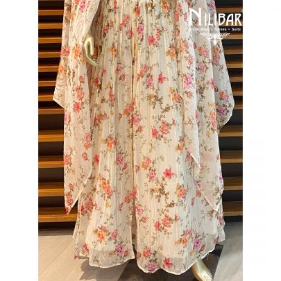 White Chiffon Printed Palazzo Set