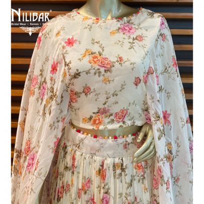 White Chiffon Printed Palazzo Set