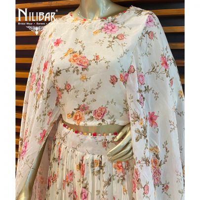 White Chiffon Printed Palazzo Set