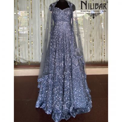 Pigeon Blue Net Anarkali