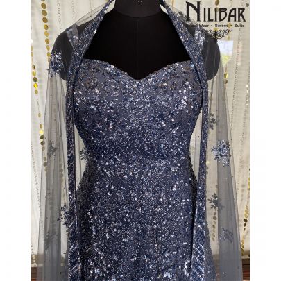 Pigeon Blue Net Anarkali