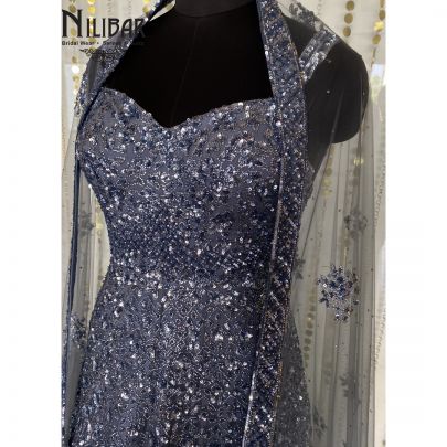 Pigeon Blue Net Anarkali