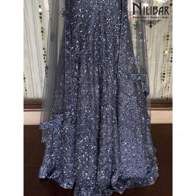 Pigeon Blue Net Anarkali
