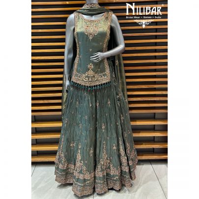 Mehandi Green Lamé Silk Lehenga