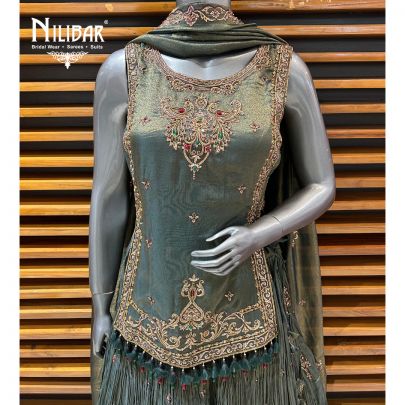 Mehandi Green Lamé Silk Lehenga