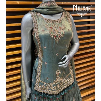 Mehandi Green Lamé Silk Lehenga