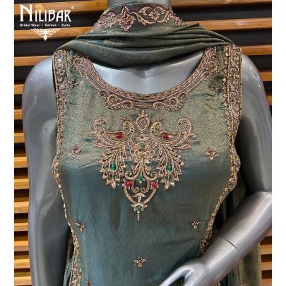 Mehandi Green Lamé Silk Lehenga