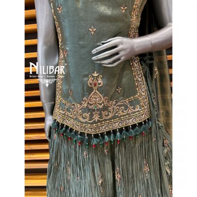 Mehandi Green Lamé Silk Lehenga