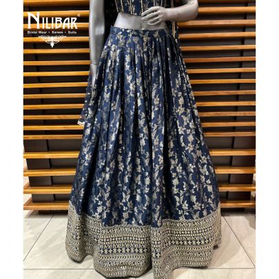 Dark Blue Silk Banarasi Weave Lehenga