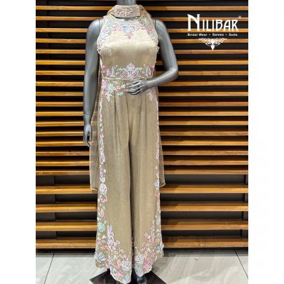 Beige Silk Jumpsuit Set
