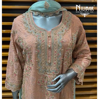 Peach & Sky Blue Georgette Pant Suit Set