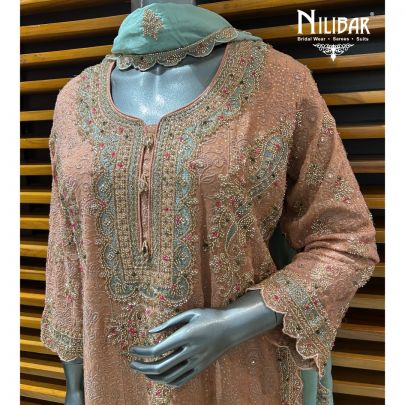 Peach & Sky Blue Georgette Pant Suit Set