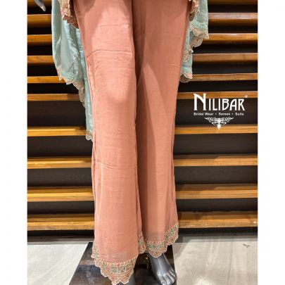 Peach & Sky Blue Georgette Pant Suit Set