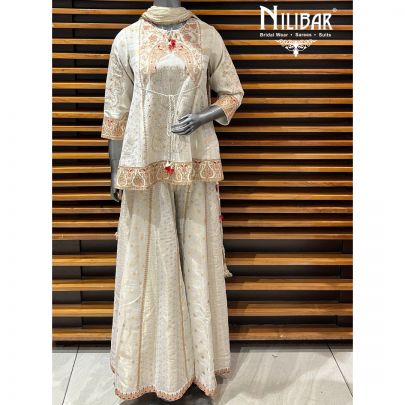 Off White Lamé Silk Chogha Suit Set