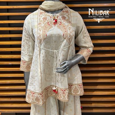 Off White Lamé Silk Chogha Suit Set