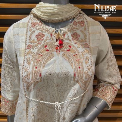 Off White Lamé Silk Chogha Suit Set