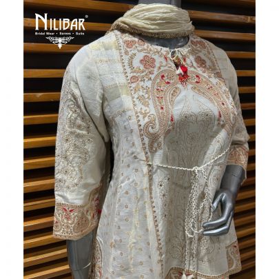Off White Lamé Silk Chogha Suit Set