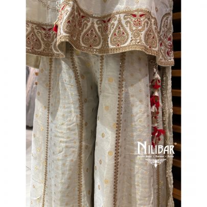 Off White Lamé Silk Chogha Suit Set