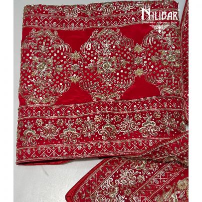 Red Crepe Unstitched Suit Paired With Chinon Dupatta