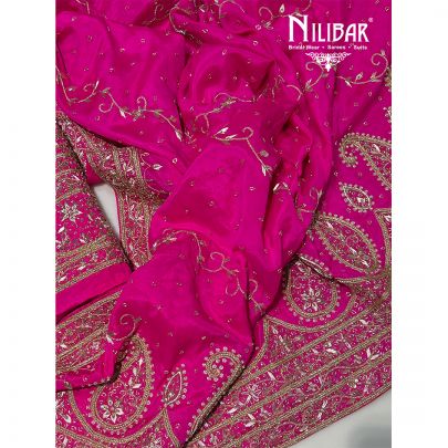 Rani Pink Crepe Unstitched Suit Paired With Chinon Dupatta