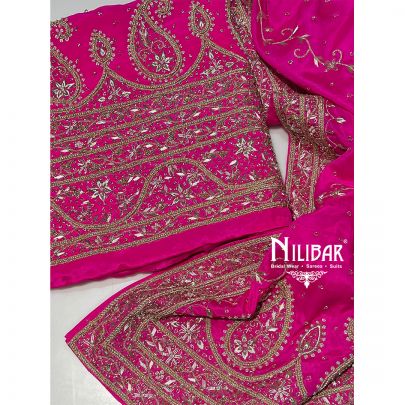 Rani Pink Crepe Unstitched Suit Paired With Chinon Dupatta