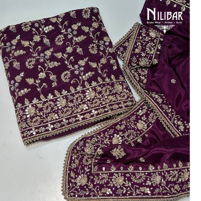 Wine Crepe Unstitched Suit Paired With Chinon Dupatta