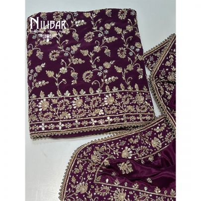 Wine Crepe Unstitched Suit Paired With Chinon Dupatta