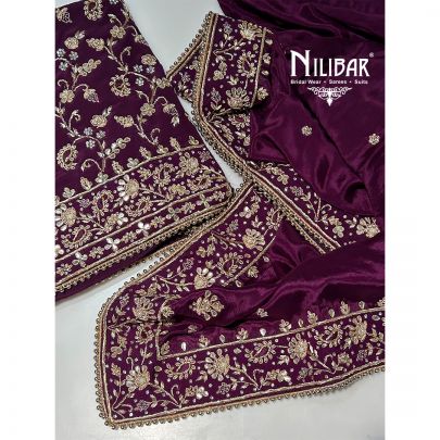 Wine Crepe Unstitched Suit Paired With Chinon Dupatta