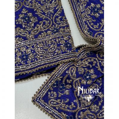 Navy Blue Crepe Unstitched Suit Paired With Chinon Dupatta