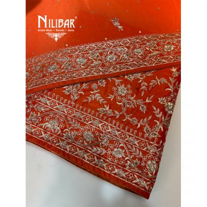 Orange Silk Unstitched Suit