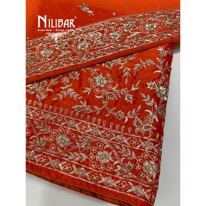 Orange Silk Unstitched Suit